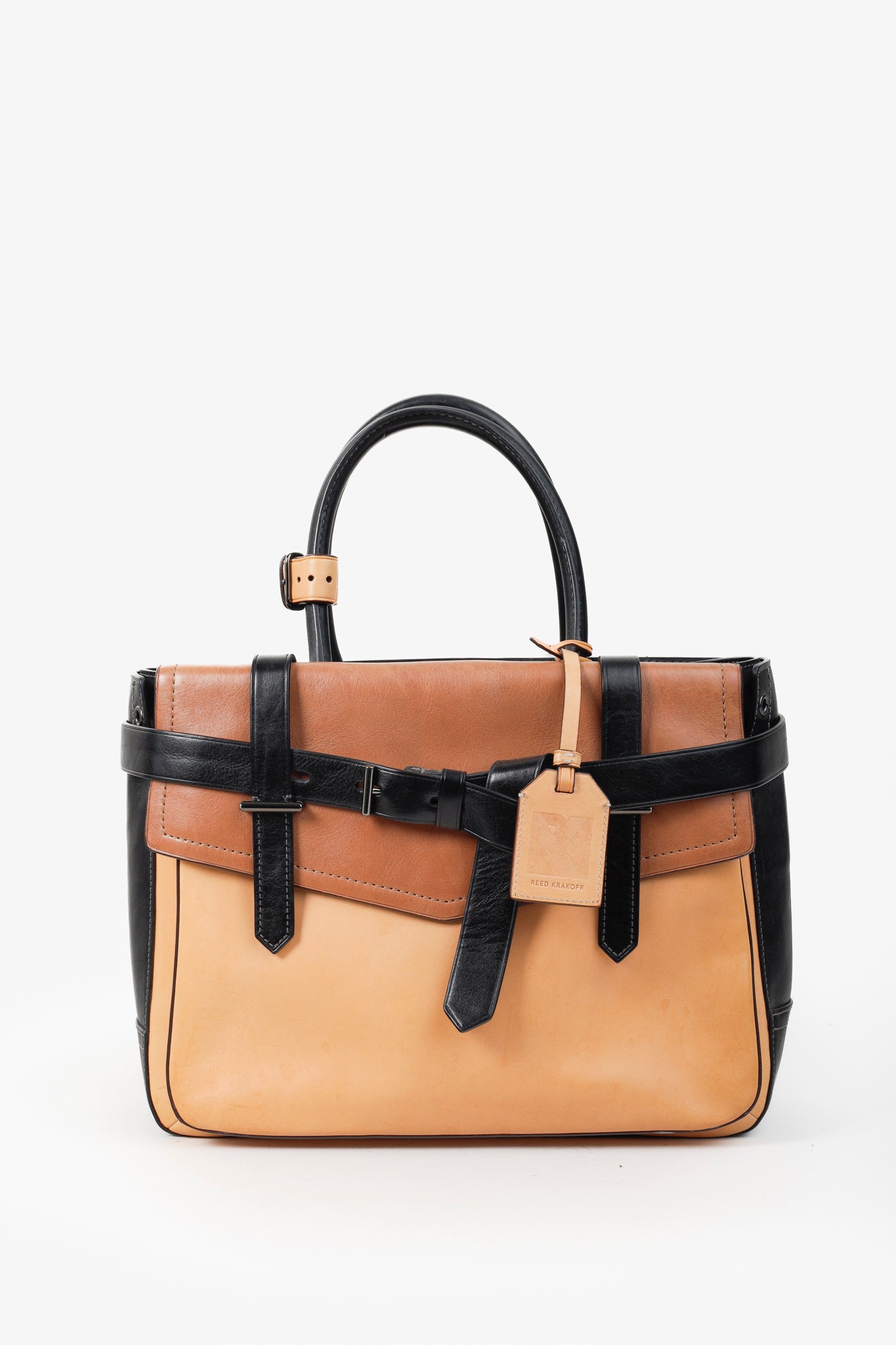 Reed Krakoff Tri-Colour Black Brown Belted Tote Bag