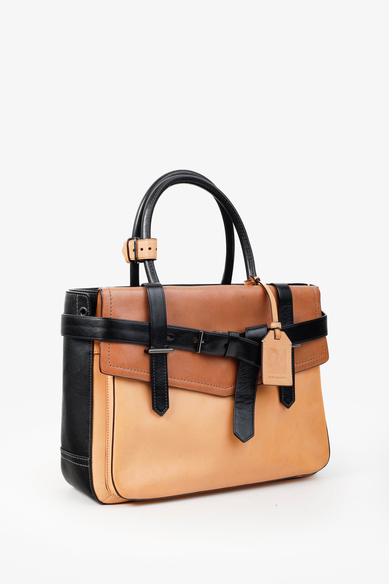 Reed Krakoff Tri-Colour Black Brown Belted Tote Bag