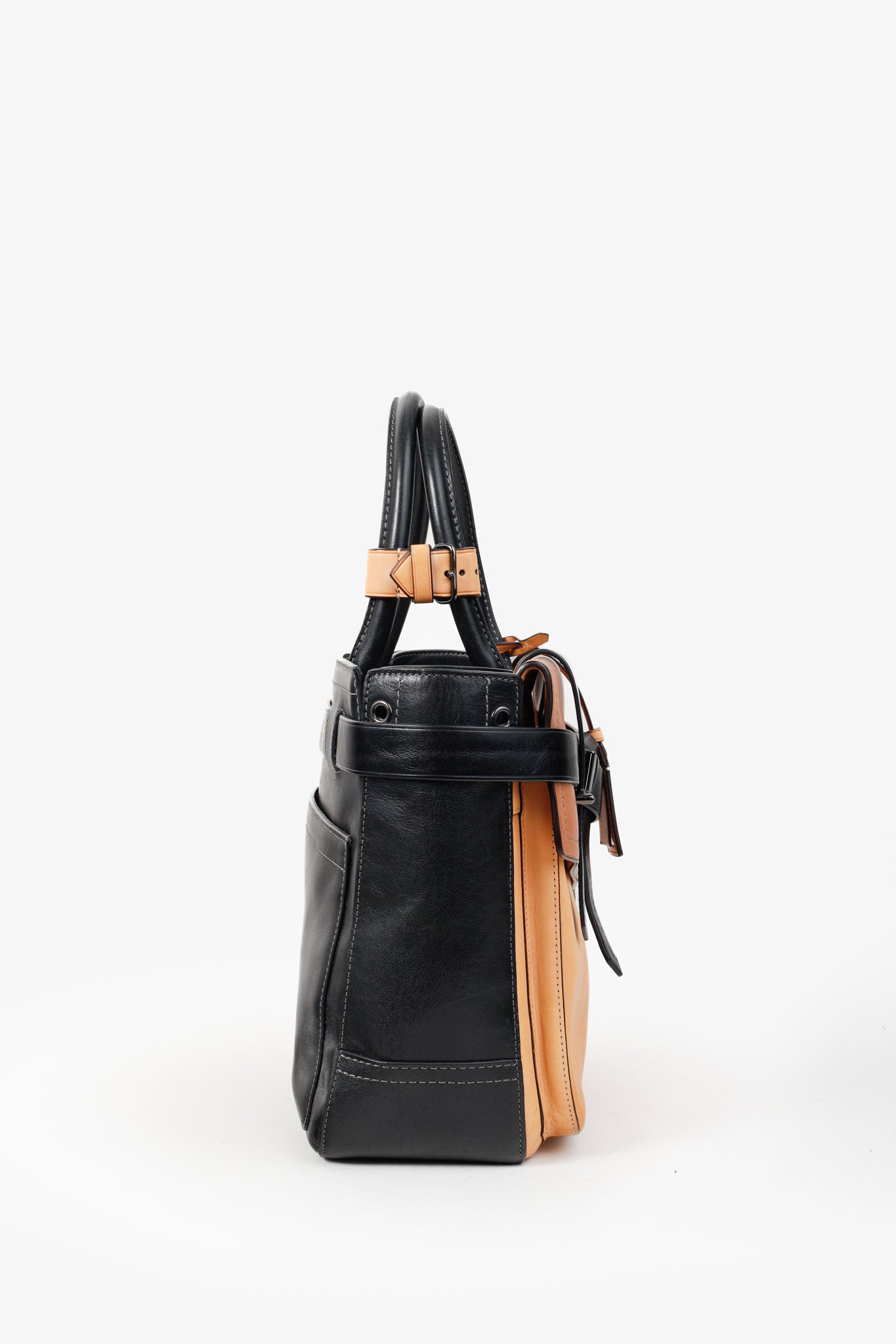 Reed Krakoff Tri-Colour Black Brown Belted Tote Bag