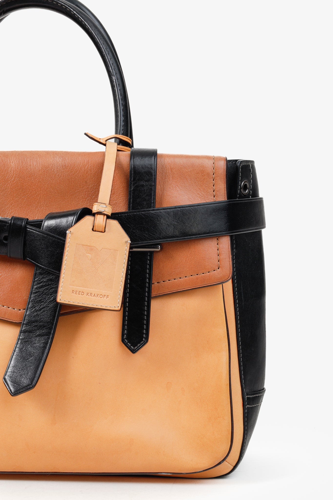 Reed Krakoff Tri-Colour Black Brown Belted Tote Bag