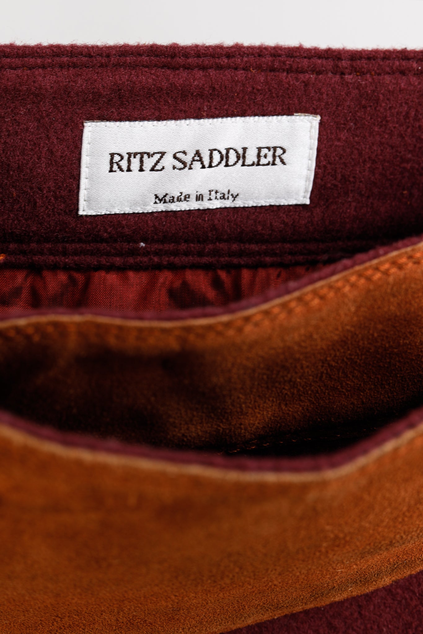 Ritz Saddler Burgundy Wool & Cashmere Suede-Fringe Midi Skirt