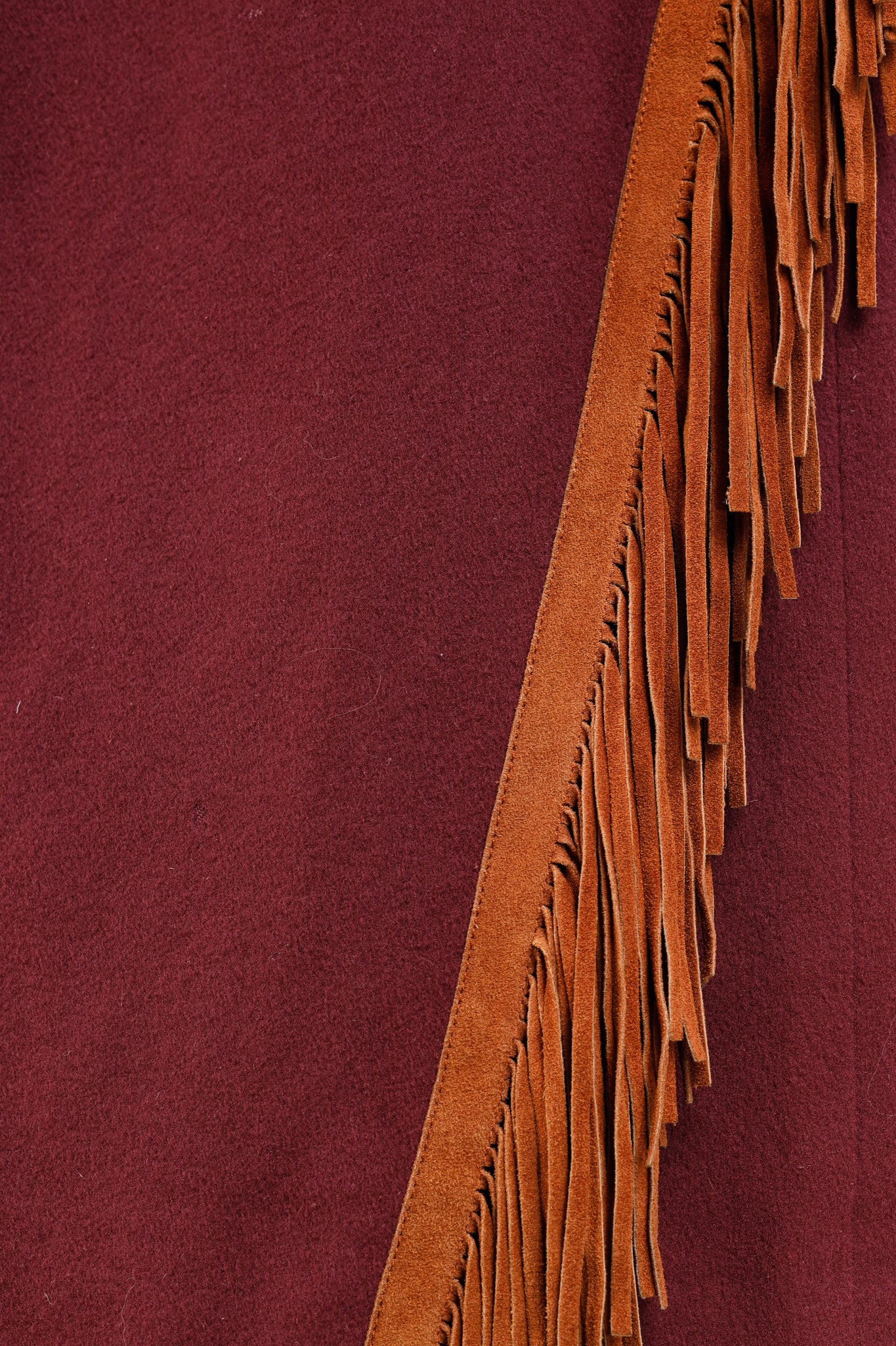 Ritz Saddler Burgundy Wool & Cashmere Suede-Fringe Midi Skirt