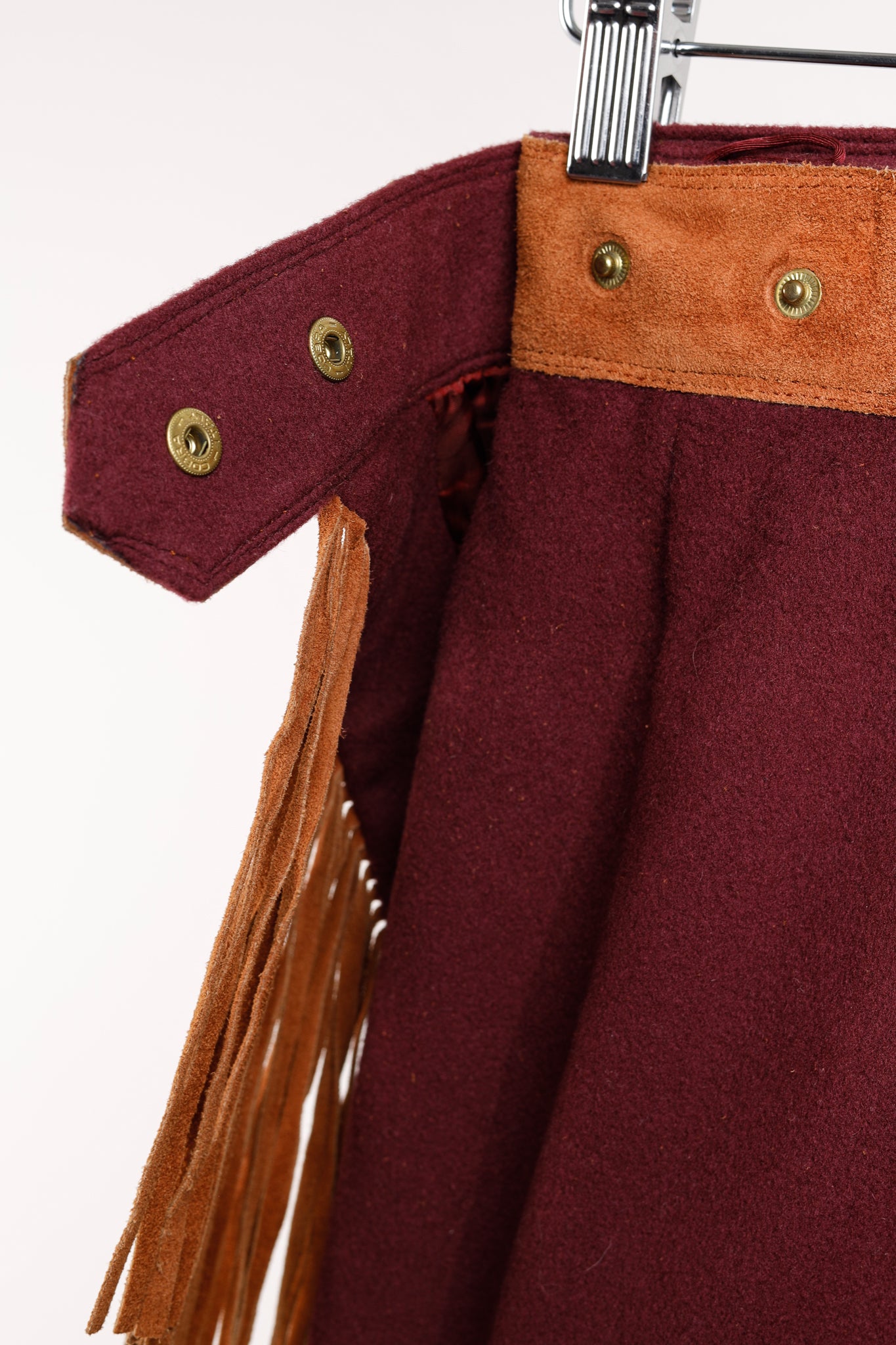 Ritz Saddler Burgundy Wool & Cashmere Suede-Fringe Midi Skirt