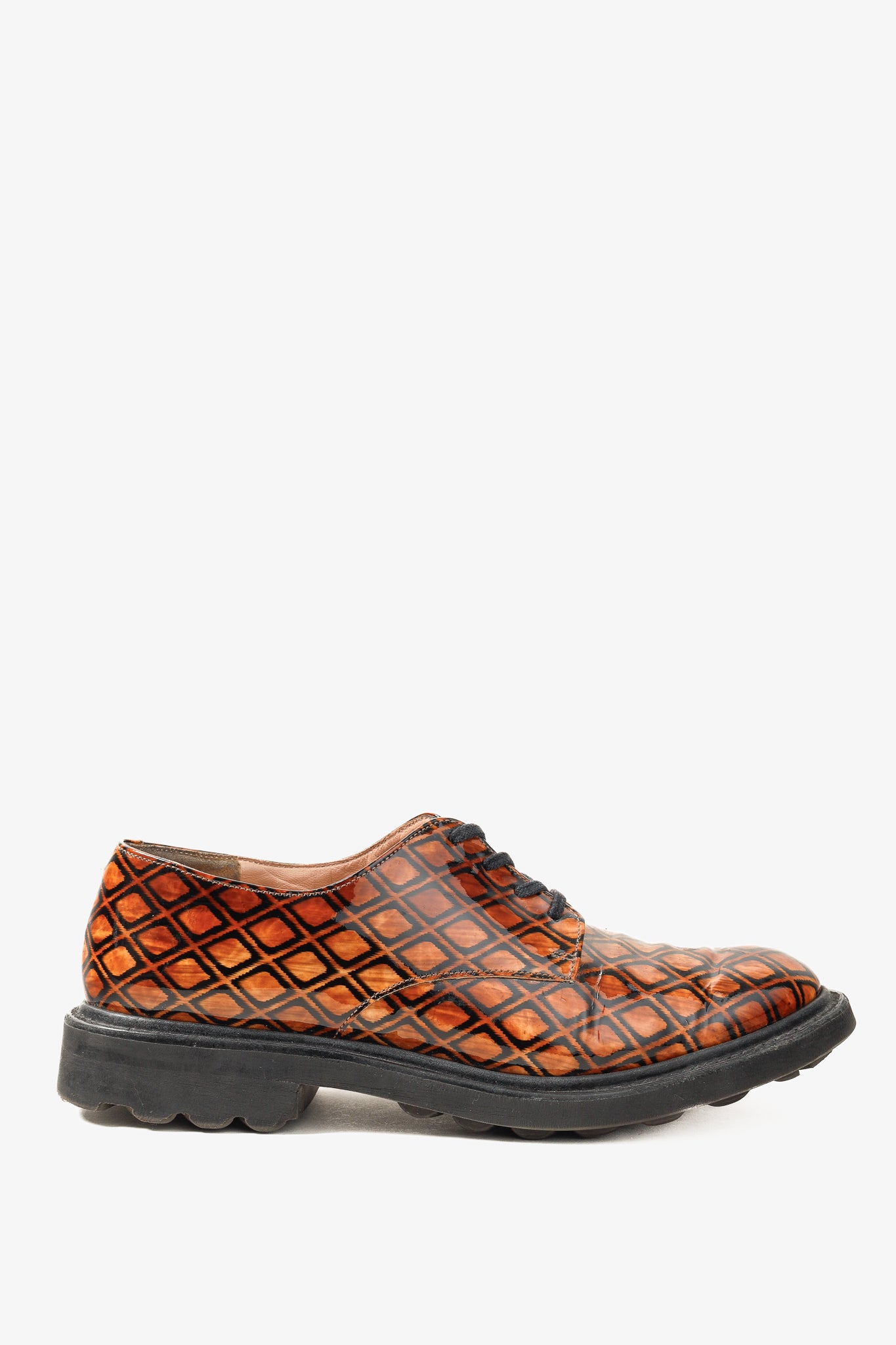 Robert Clergerie Brown Geometric-Pattern Lug Sole Patent Leather Derby Shoes