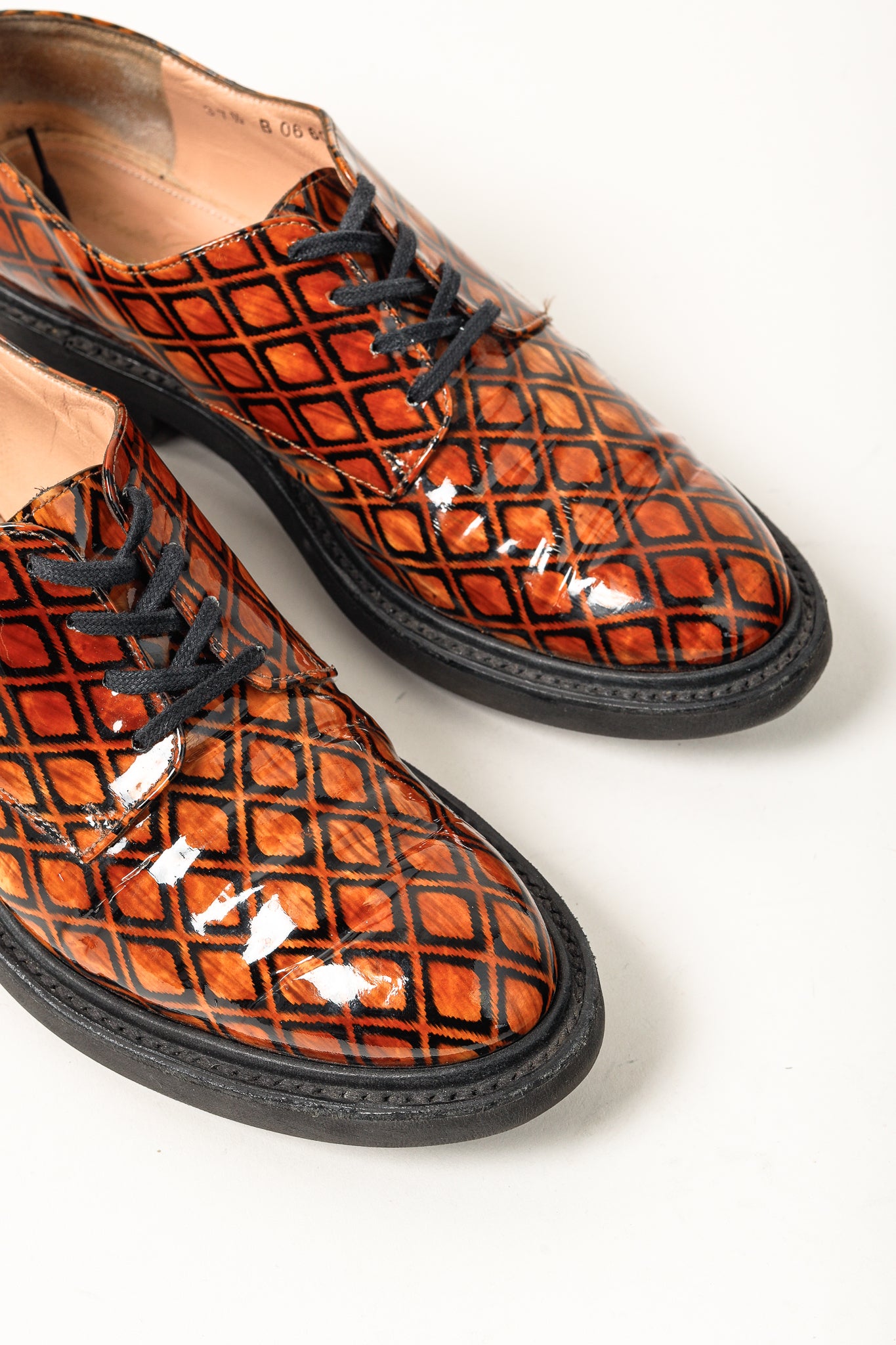Robert Clergerie Brown Geometric-Pattern Lug Sole Patent Leather Derby Shoes