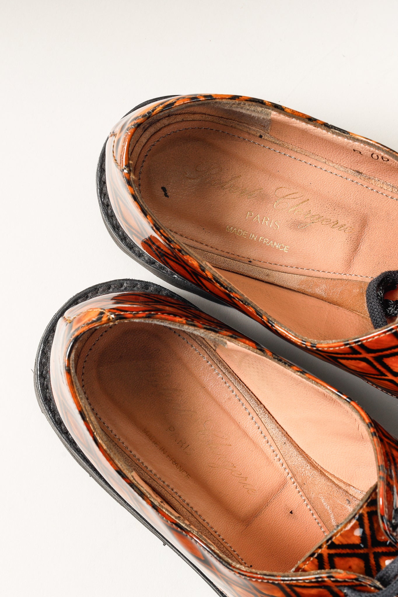 Robert Clergerie Brown Geometric-Pattern Lug Sole Patent Leather Derby Shoes