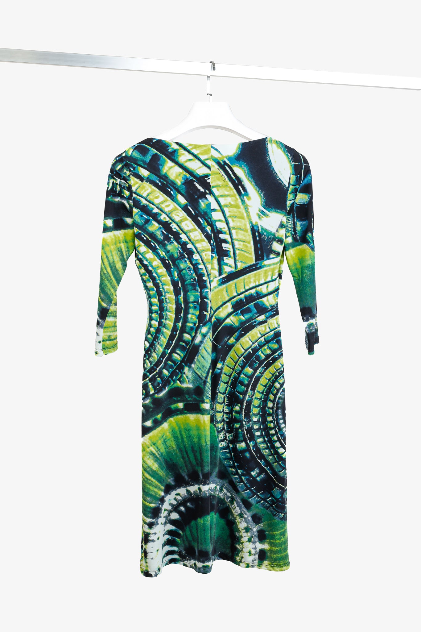 Roberto Cavalli Green Printed Jersey 3/4-Sleeve Bodycon Dress