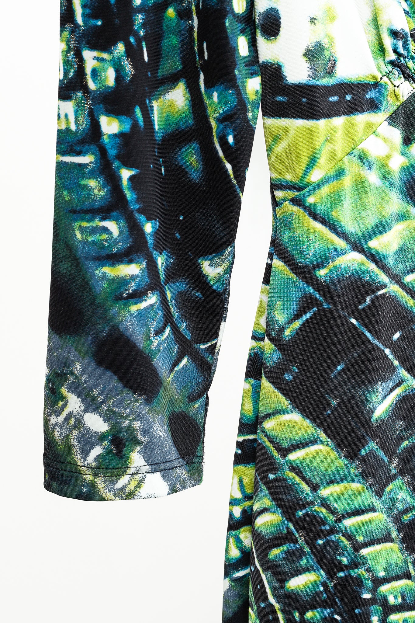 Roberto Cavalli Green Printed Jersey 3/4-Sleeve Bodycon Dress