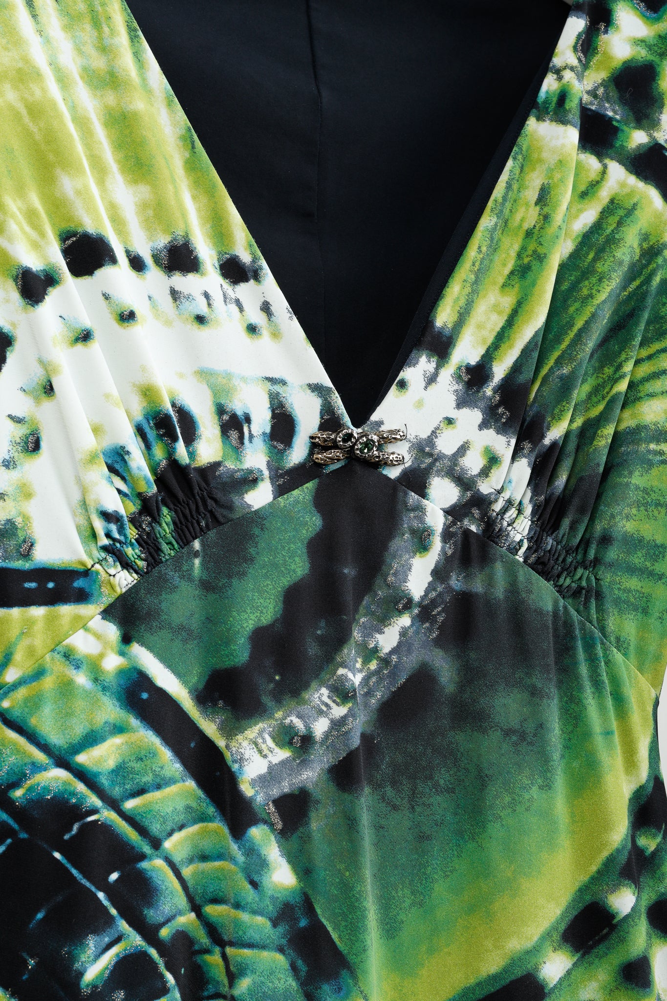 Roberto Cavalli Green Printed Jersey 3/4-Sleeve Bodycon Dress