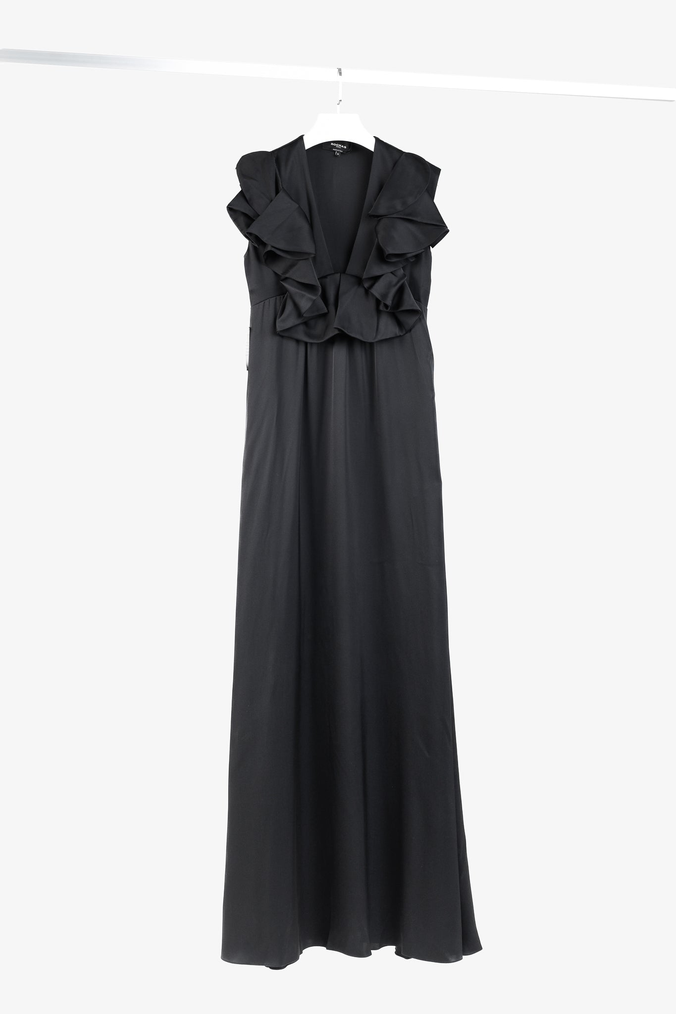 Rochas Black Silk Charmeuse Ruffle Evening Gown