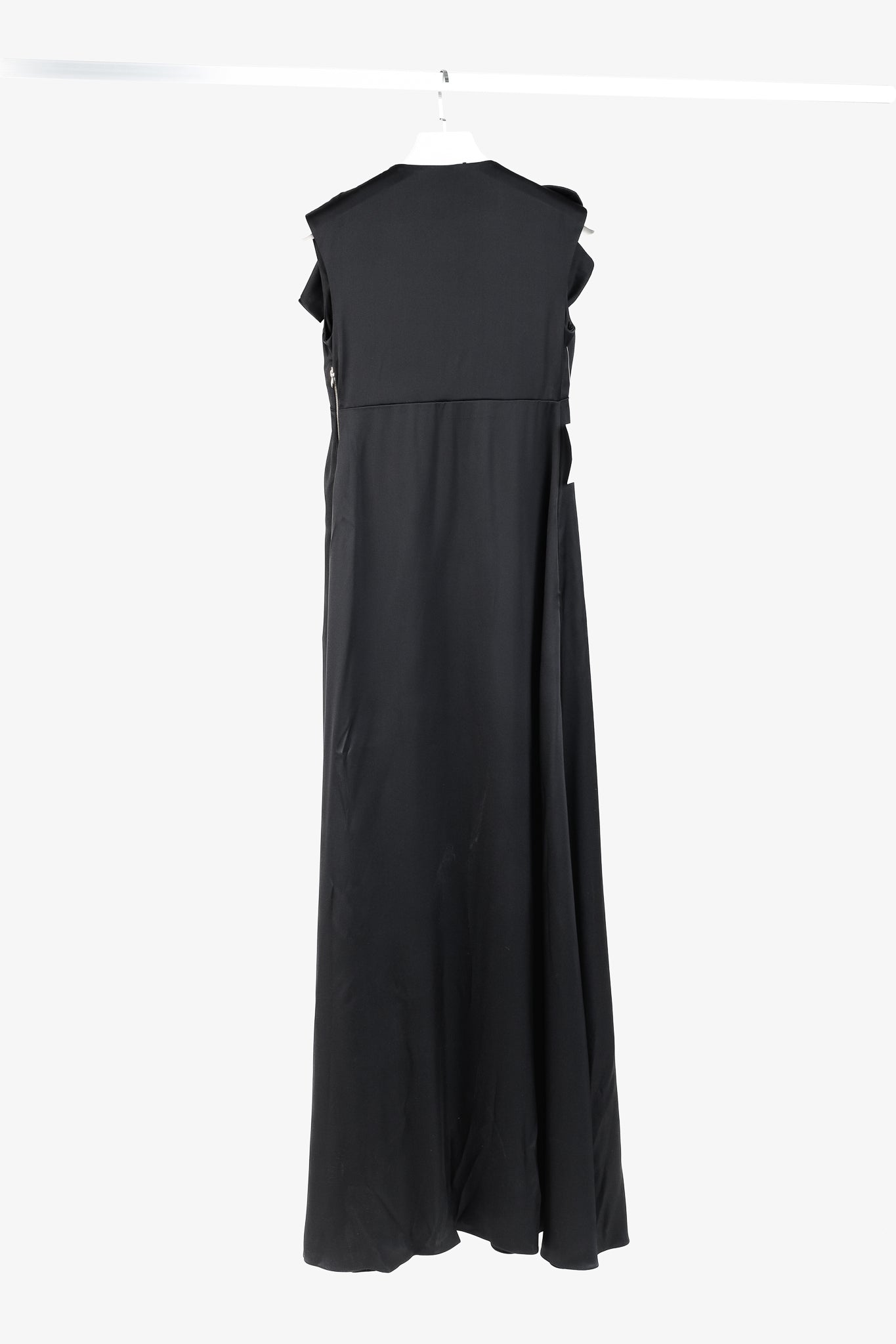 Rochas Black Silk Charmeuse Ruffle Evening Gown