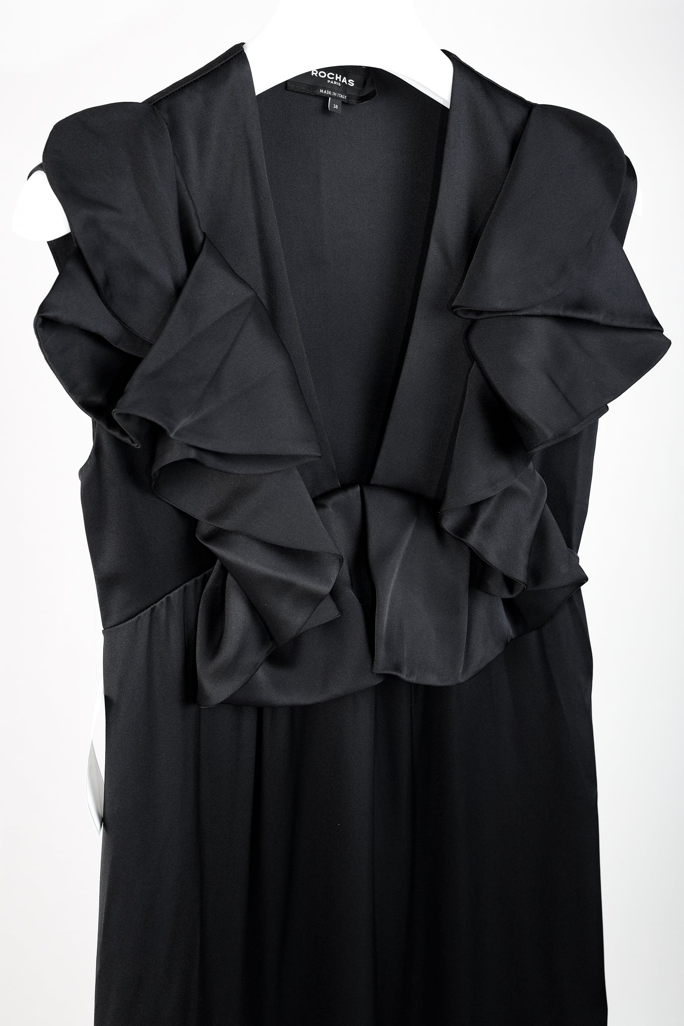 Rochas Black Silk Charmeuse Ruffle Evening Gown