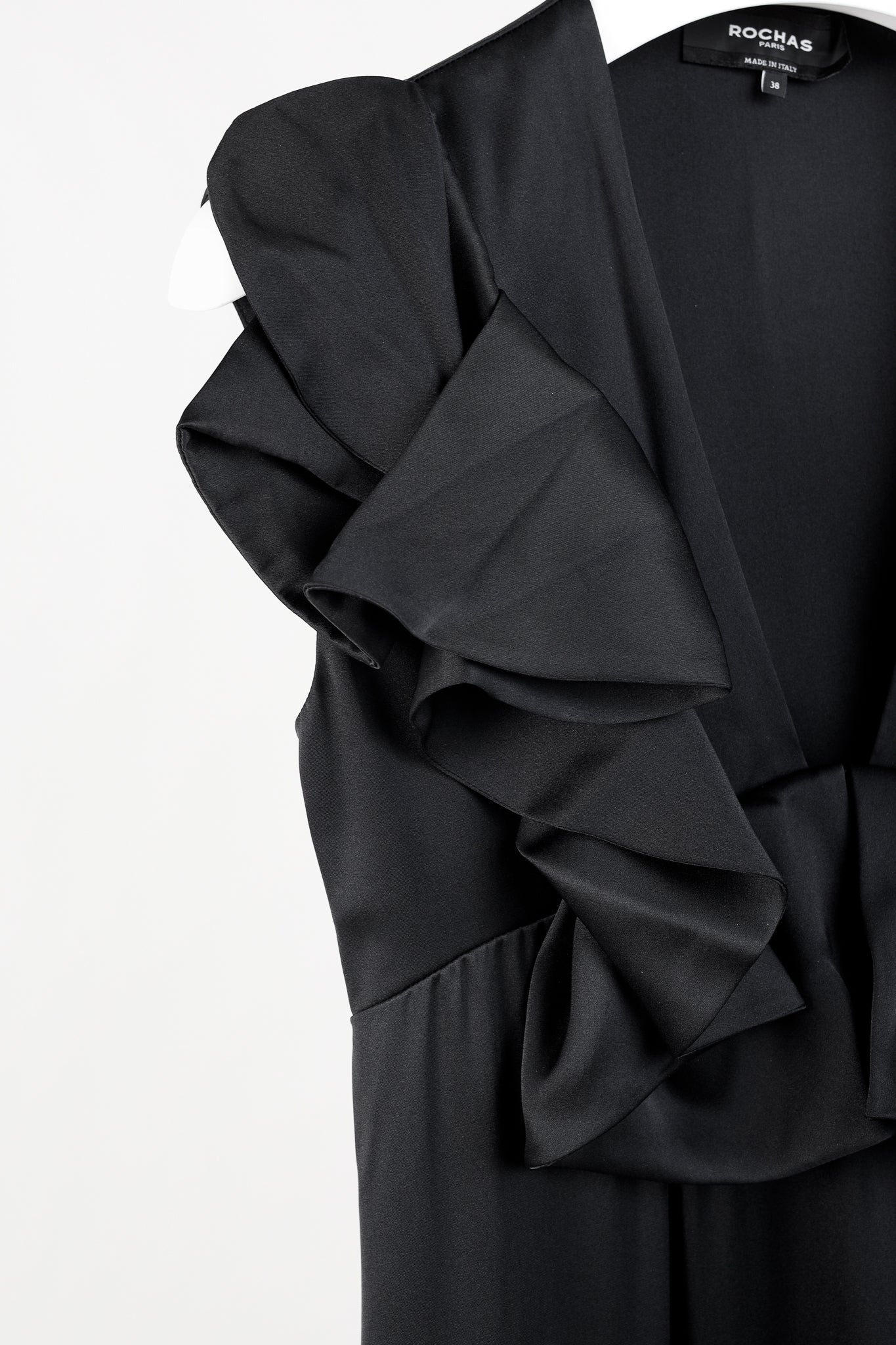 Rochas Black Silk Charmeuse Ruffle Evening Gown