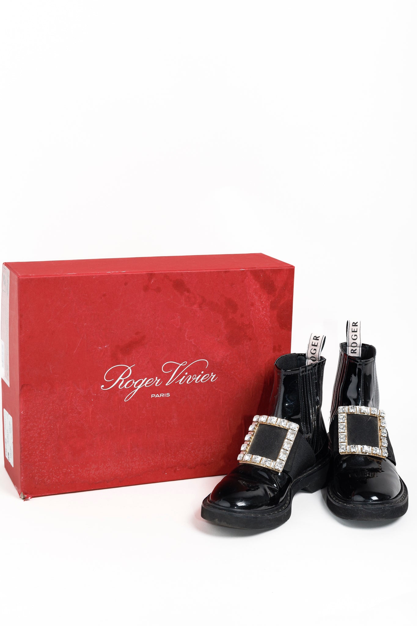 Roger Vivier Viv' Rangers Nero Embellished Patent Leather Chelsea Boots