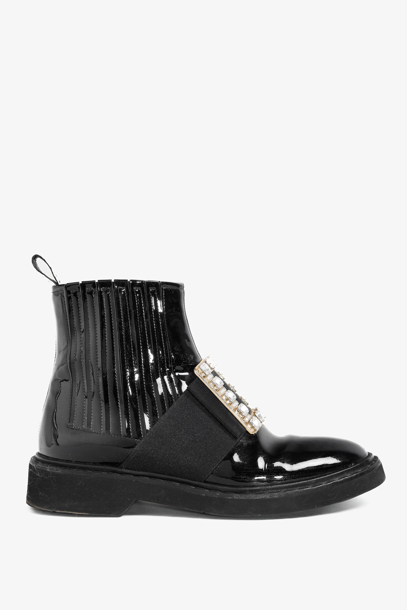 Roger Vivier Viv' Rangers Nero Embellished Patent Leather Chelsea Boots