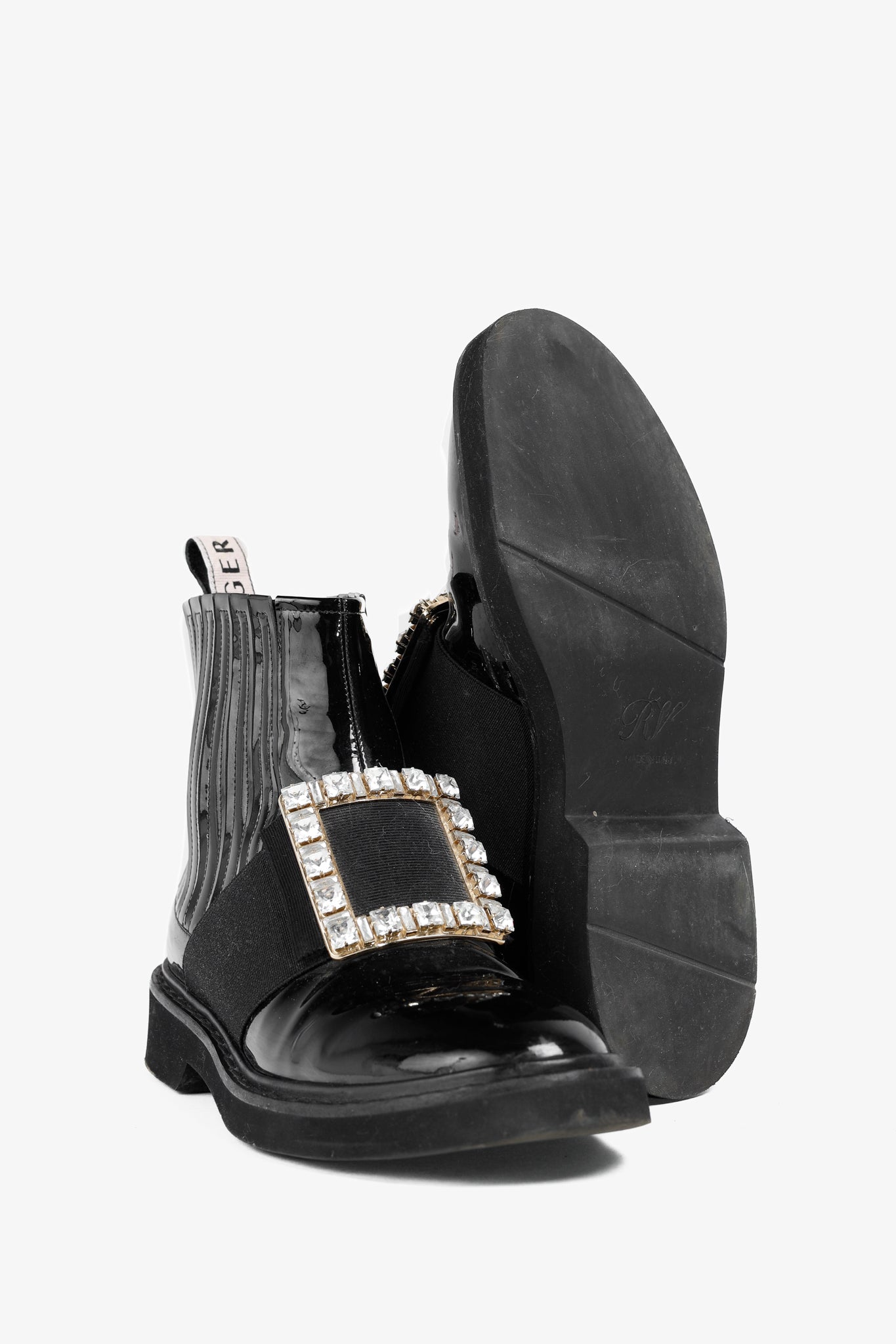 Roger Vivier Viv' Rangers Nero Embellished Patent Leather Chelsea Boots