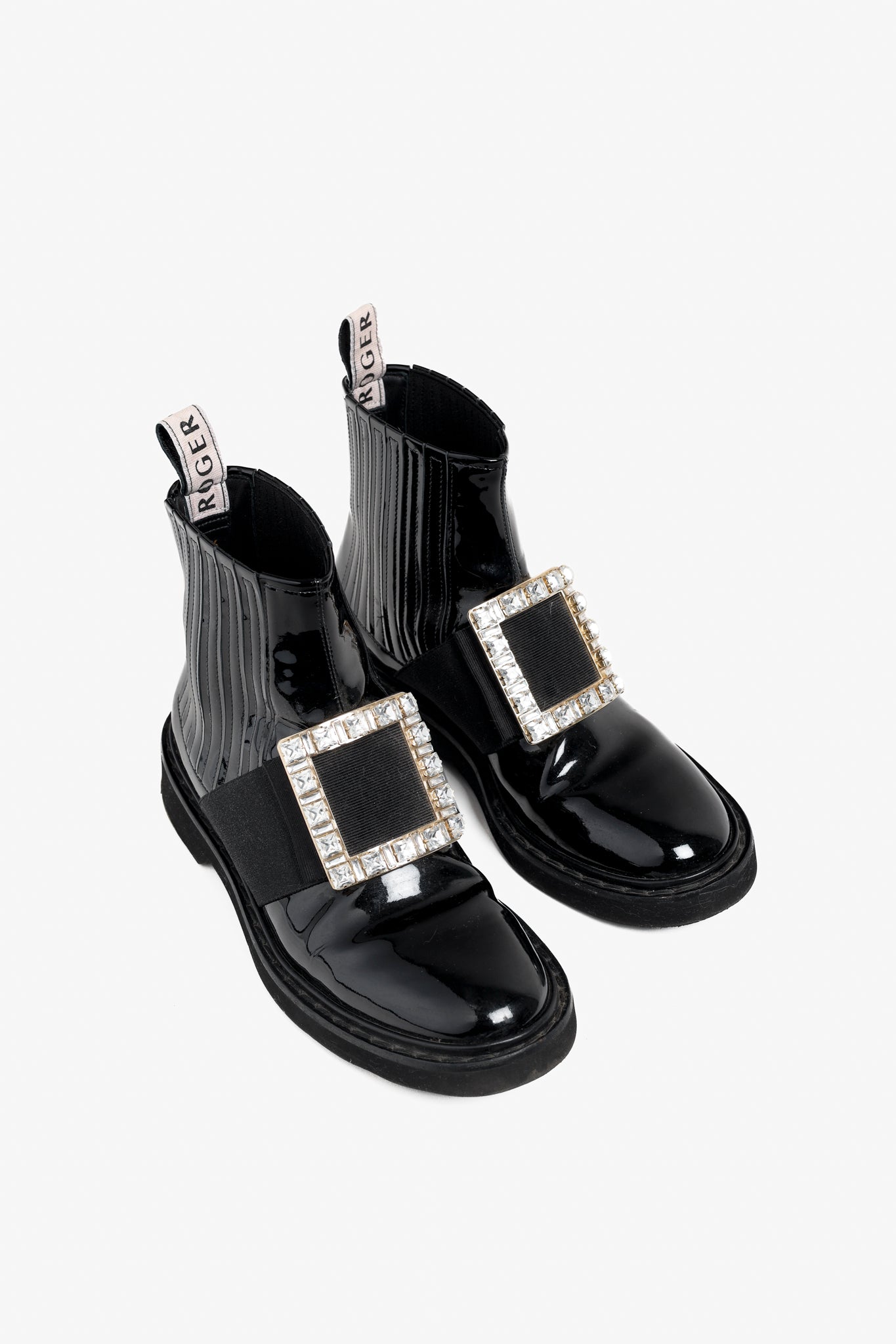 Roger Vivier Viv' Rangers Nero Embellished Patent Leather Chelsea Boots
