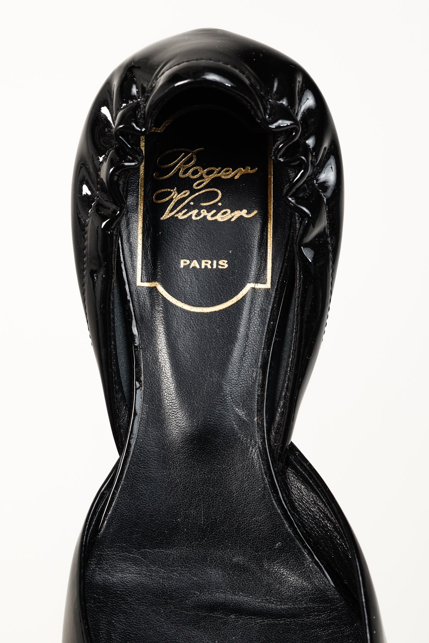 Roger Vivier Chips Black Patent Leather Buckle Scrunch Flats