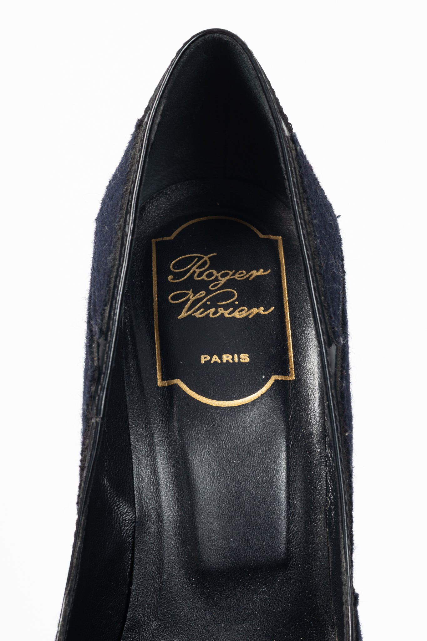 Roger Vivier Prismick Laine Blue & Black Leather Patchwork Heels