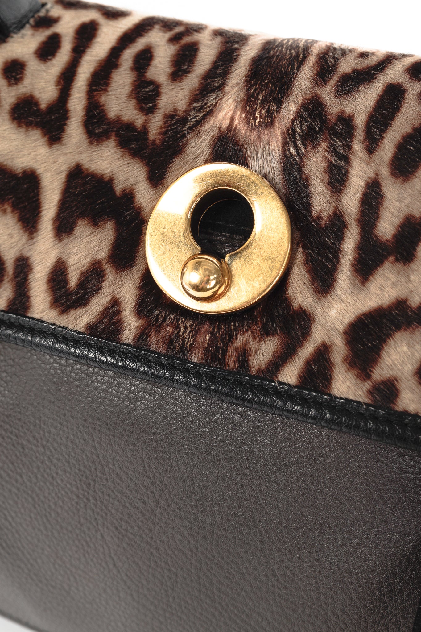 Yves Saint Laurent Small Muse Two Light Sepia Leopard Printed Cowhide & Black Leather Bag