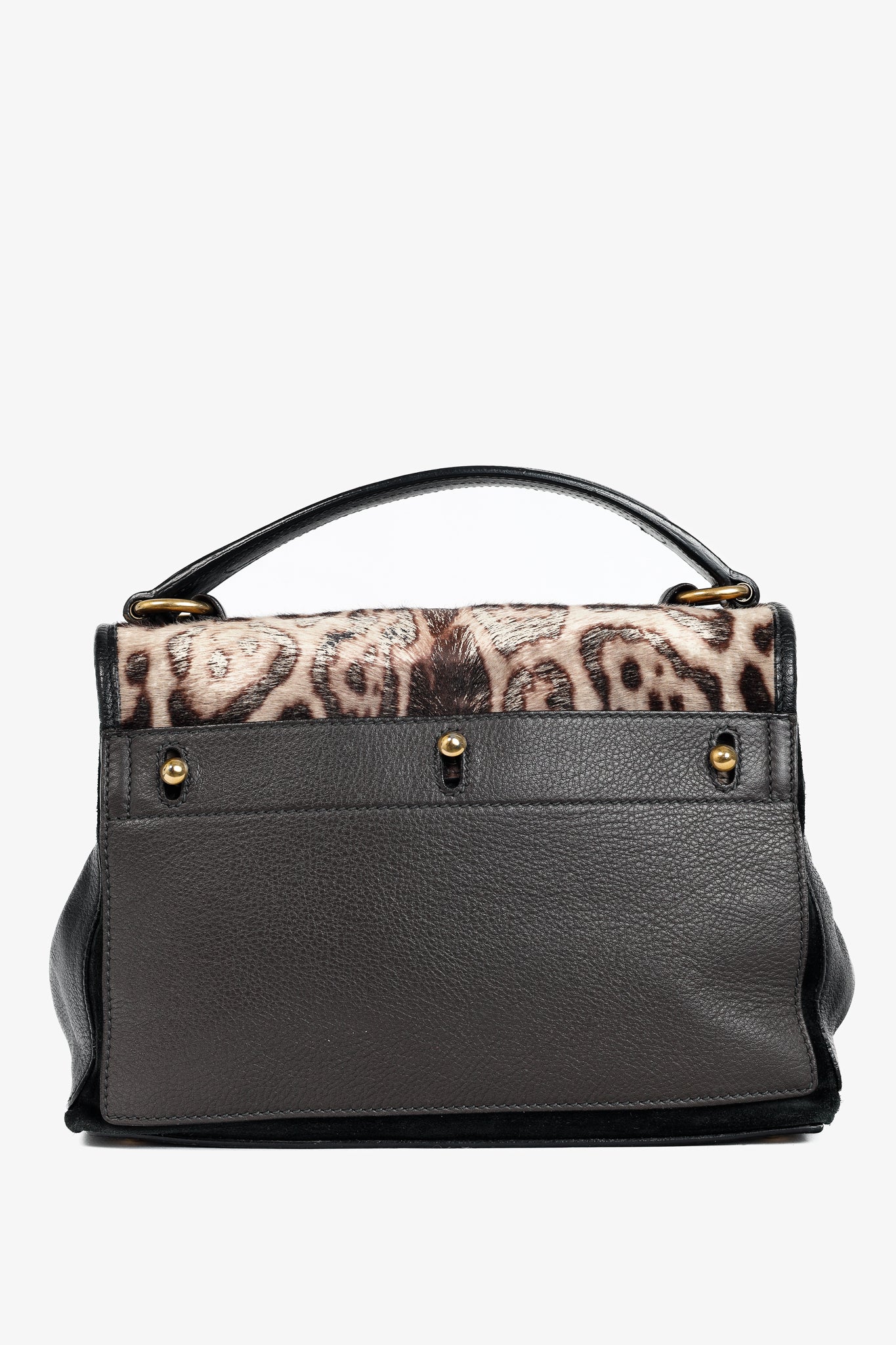Yves Saint Laurent Small Muse Two Light Sepia Leopard Printed Cowhide & Black Leather Bag