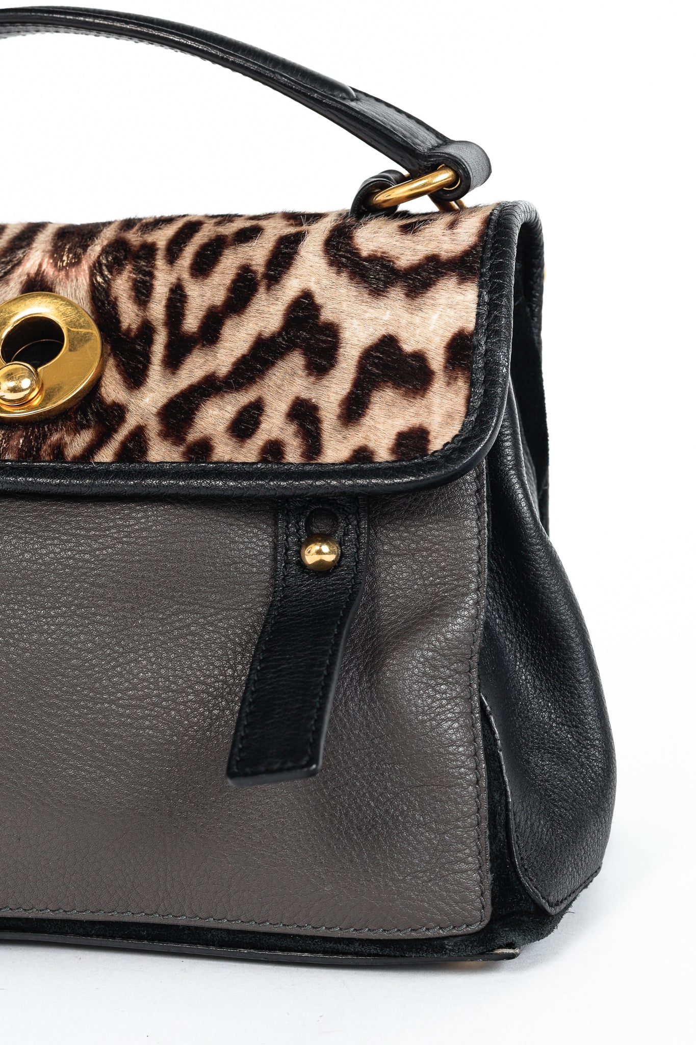 Yves Saint Laurent Small Muse Two Light Sepia Leopard Printed Cowhide & Black Leather Bag
