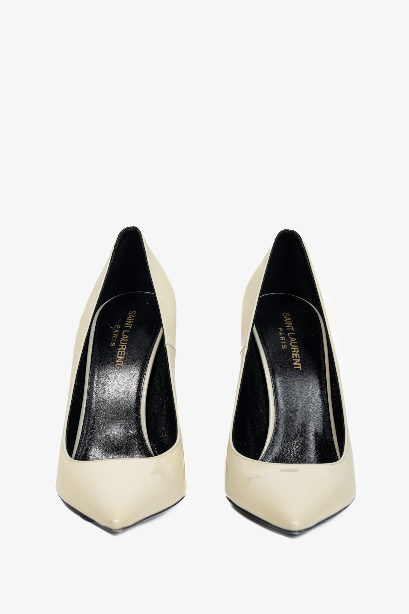 Saint Laurent Opyum Cream Patent YSL Cassandre Pointed-Toe Pumps