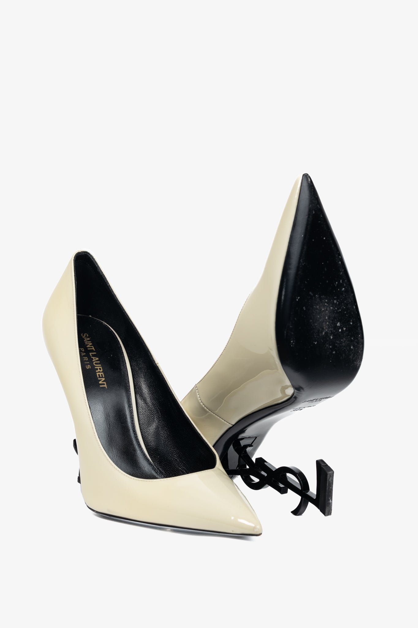 Saint Laurent Opyum Cream Patent YSL Cassandre Pointed-Toe Pumps
