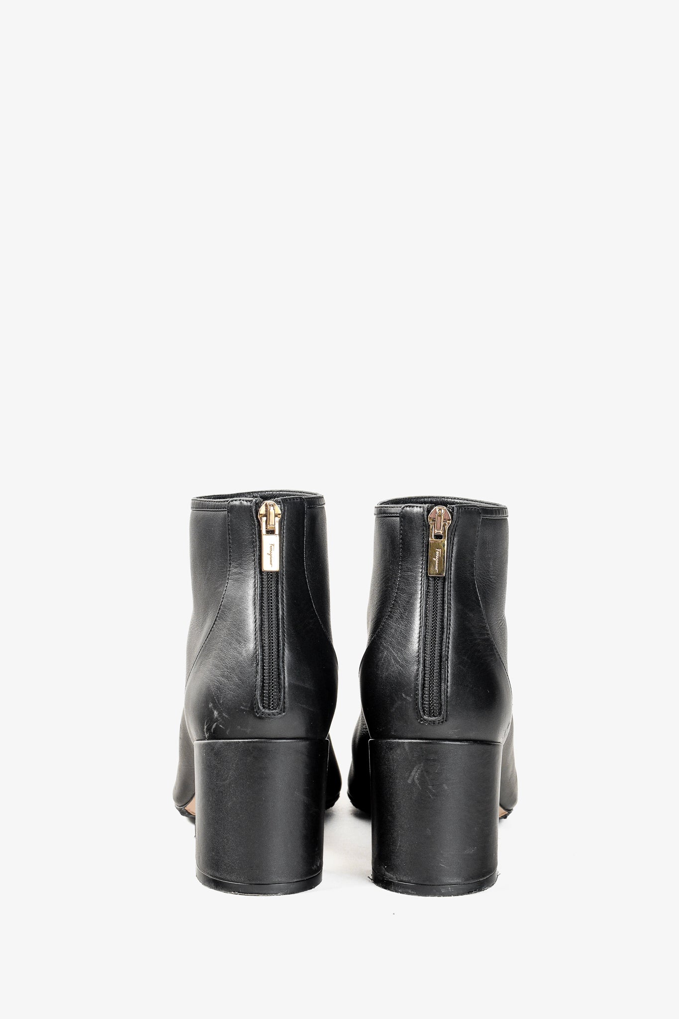 Salvatore Ferragamo Atri Glossy Cap Toe Black Leather Ankle Boot