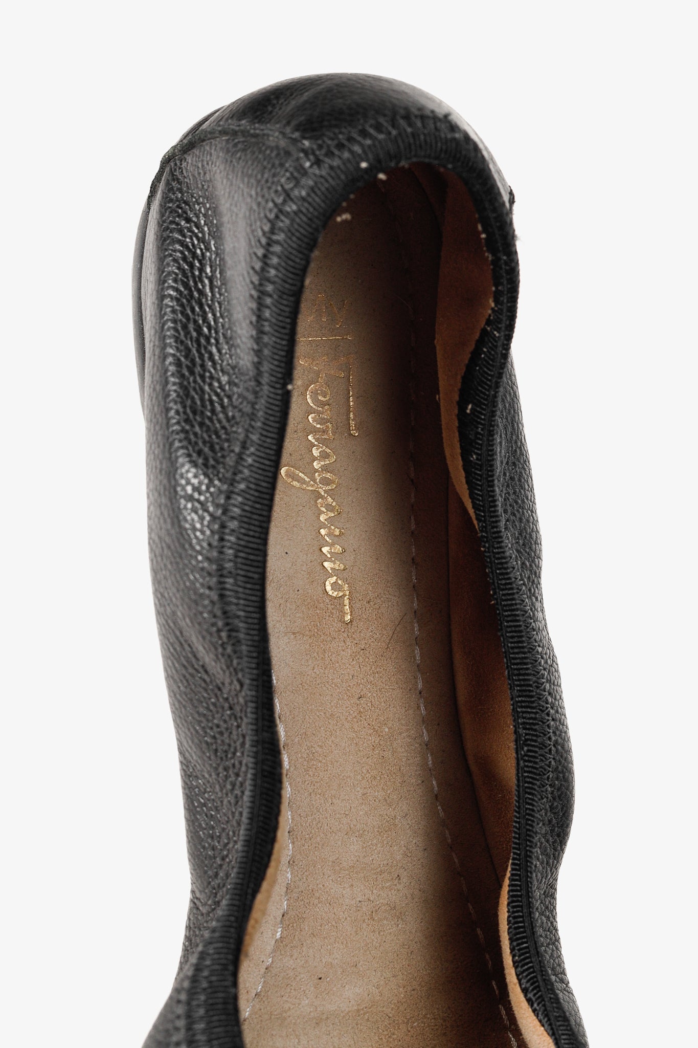 Salvatore Ferragamo My Joy Black Leather Foldaway Ballet Flats