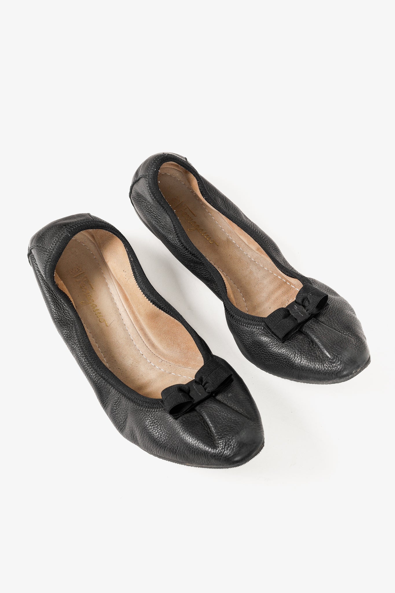 Salvatore Ferragamo My Joy Black Leather Foldaway Ballet Flats
