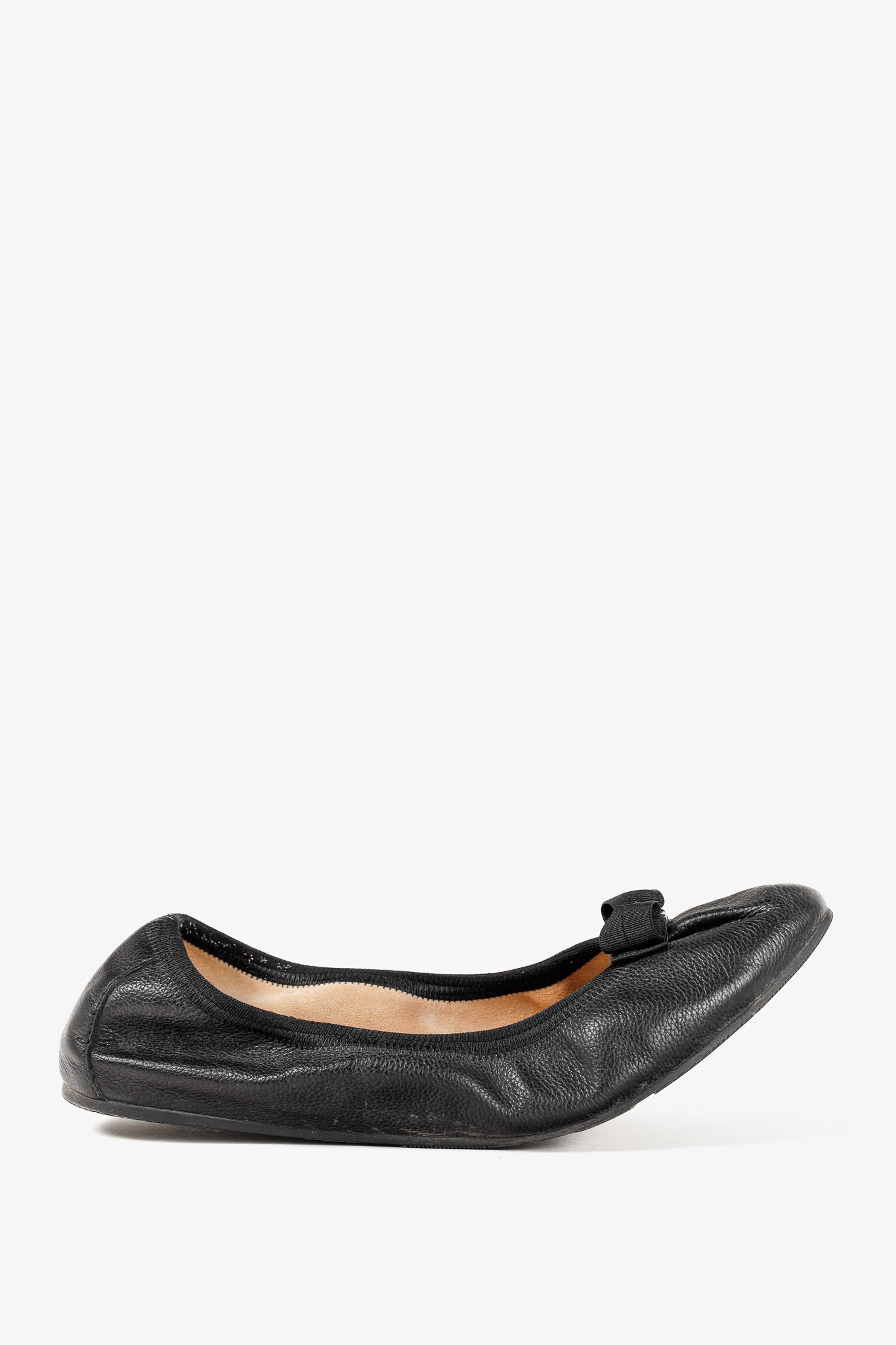 Salvatore Ferragamo My Joy Black Leather Foldaway Ballet Flats