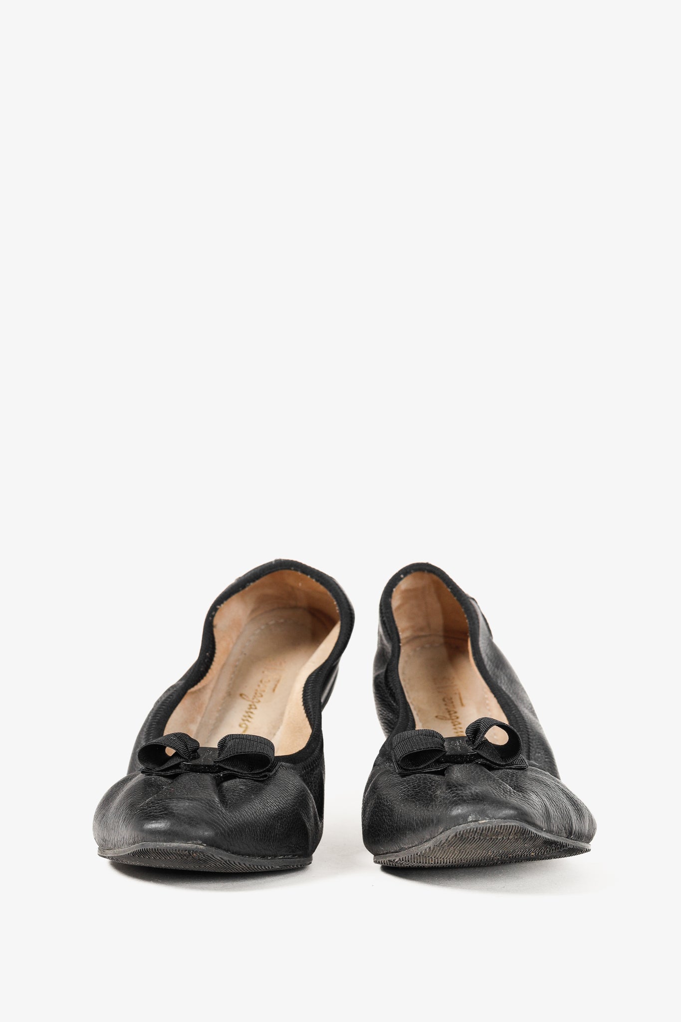Salvatore Ferragamo My Joy Black Leather Foldaway Ballet Flats
