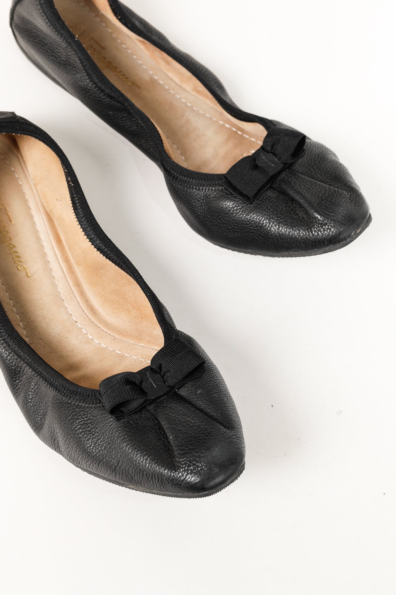 Salvatore Ferragamo My Joy Black Leather Foldaway Ballet Flats