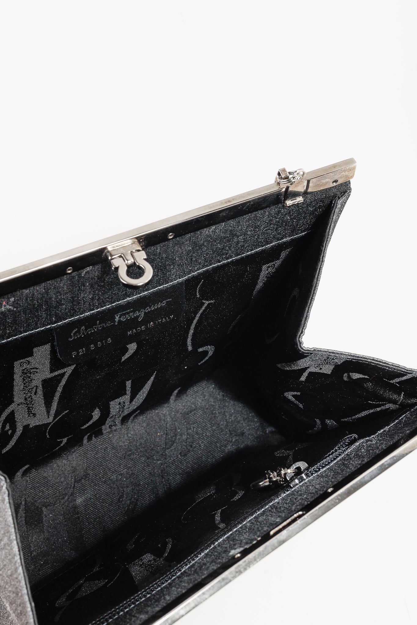 Salvatore Ferragamo Grey Flannel Gancini-Clasp Evening Bag
