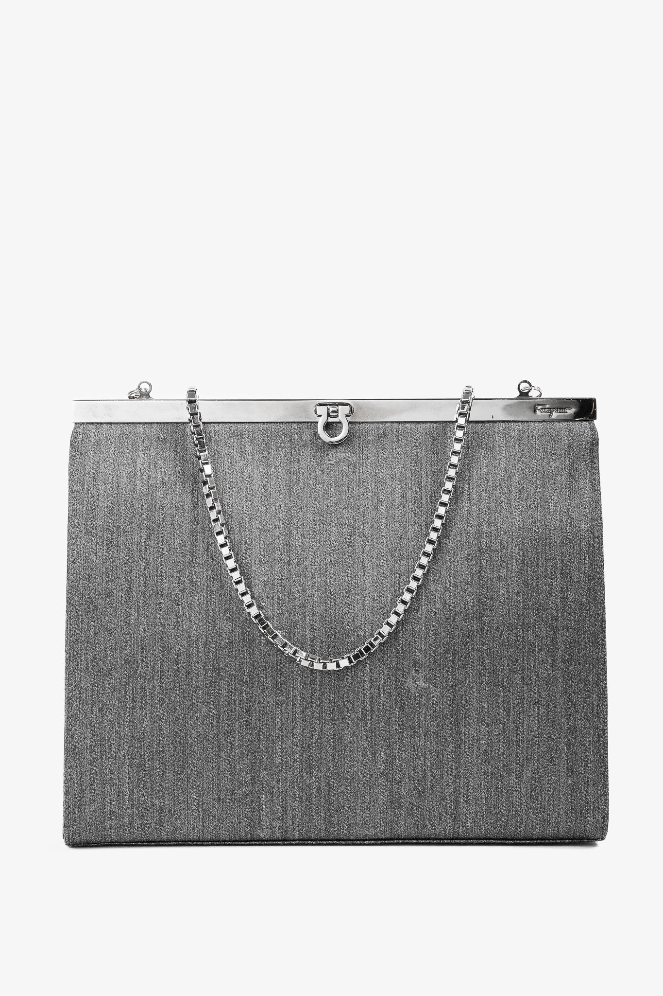 Salvatore Ferragamo Grey Flannel Gancini-Clasp Evening Bag