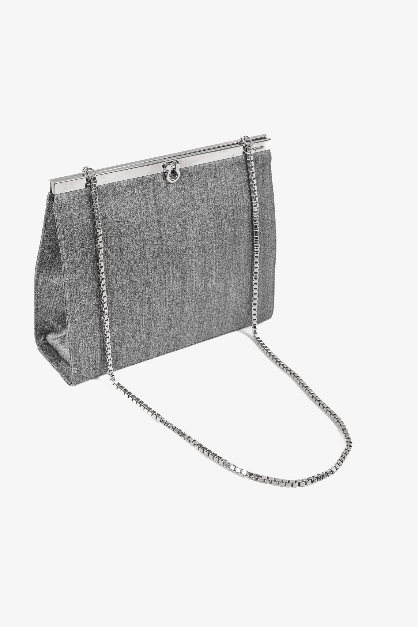 Salvatore Ferragamo Grey Flannel Gancini-Clasp Evening Bag