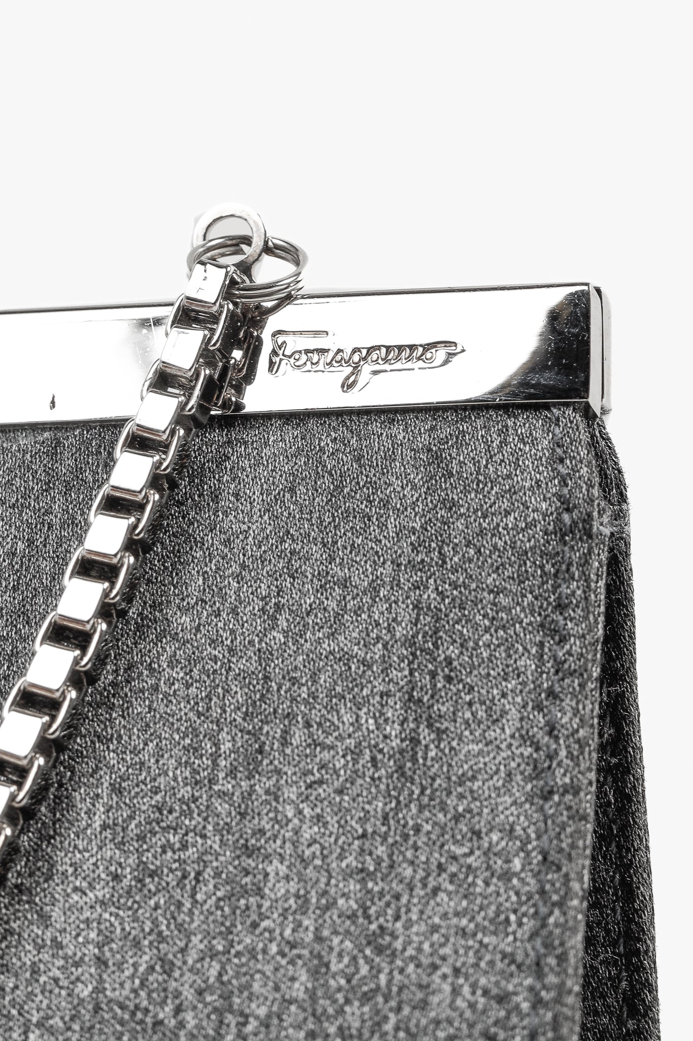 Salvatore Ferragamo Grey Flannel Gancini-Clasp Evening Bag