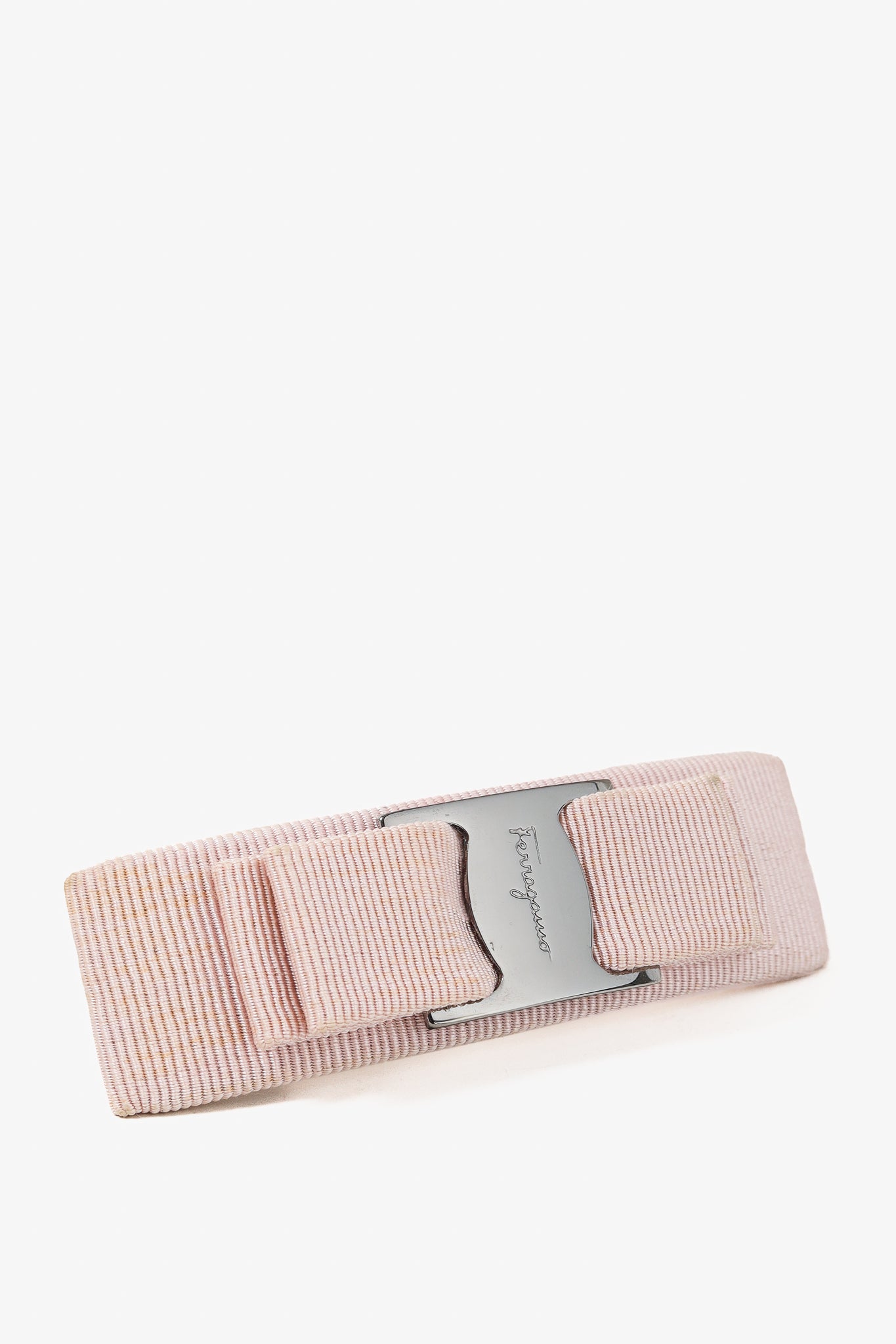 Salvatore Ferragamo Cipria-Grosgrain Silver-Tone Bow Barrette