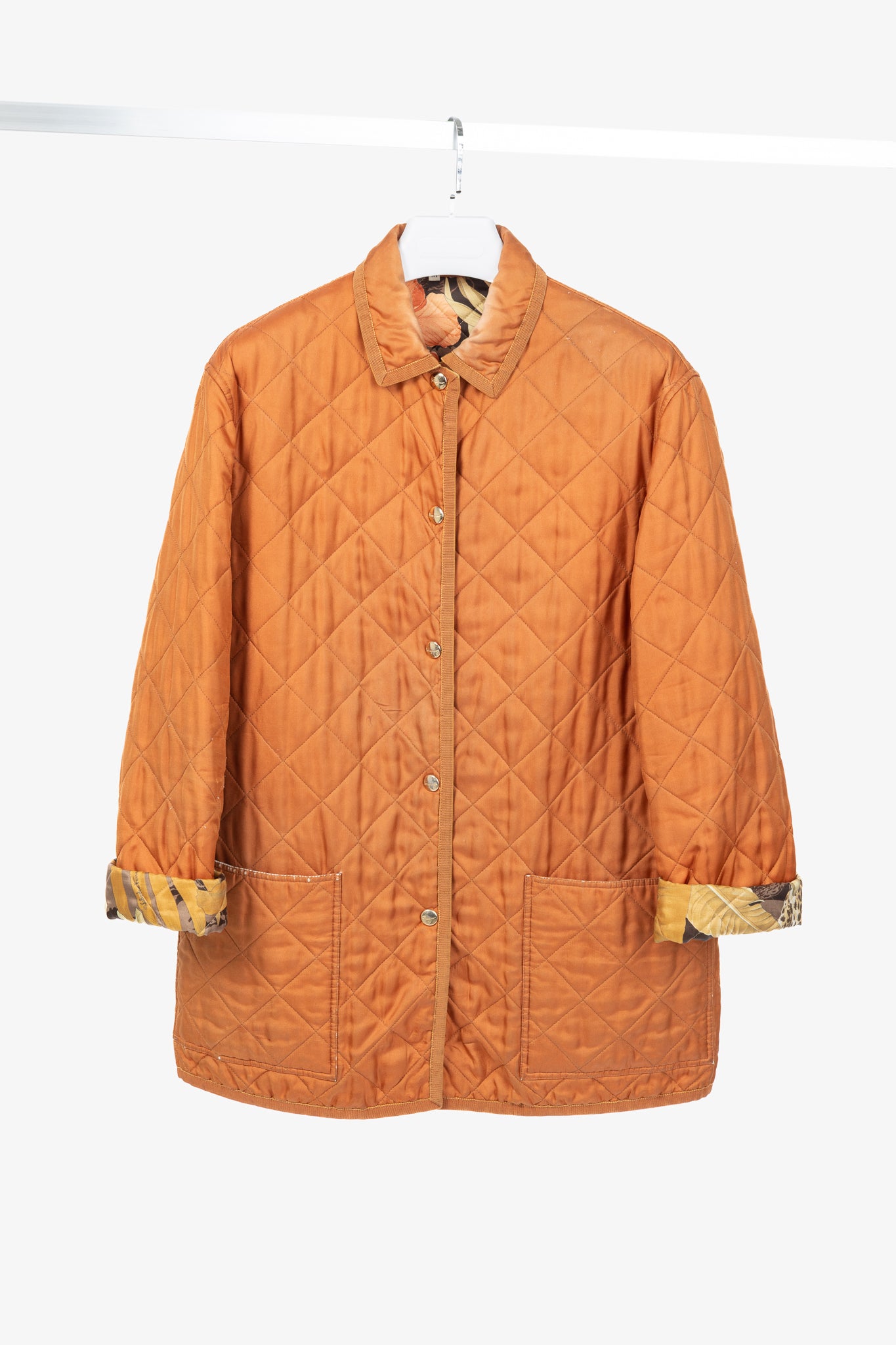Salvatore Ferragamo Vintage 90's Orange Silk Quilted Coach Jacket