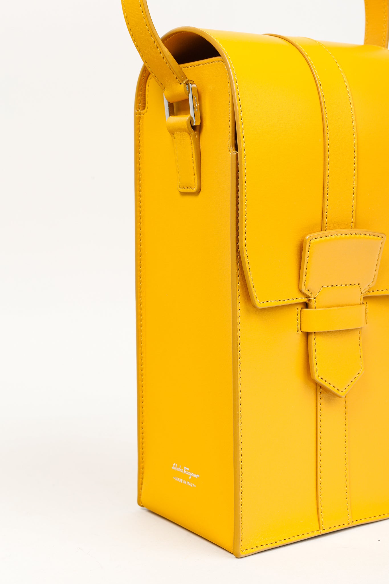 Salvatore Ferragamo SS/16 Sun Yellow Leather Long Structured Crossbody Bag