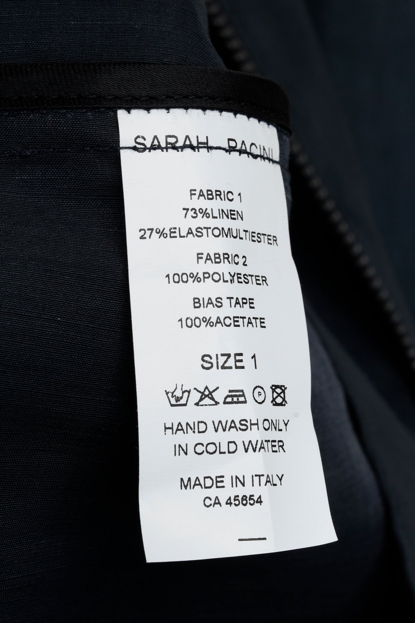 Sarah Pacini Navy Stretch Linen Zippered Slits Jacket