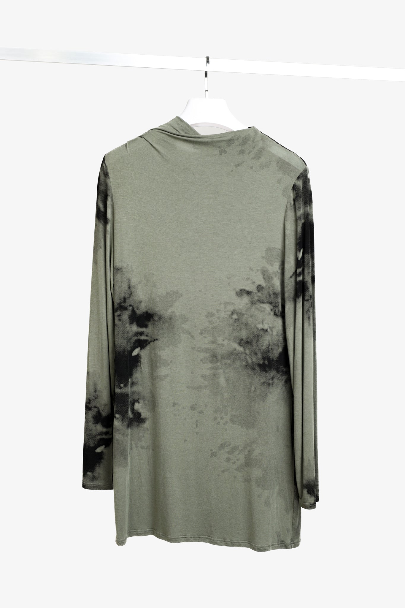 Sarah Pacini Stretch Green Tie-Dye Cowl Neck Tunic