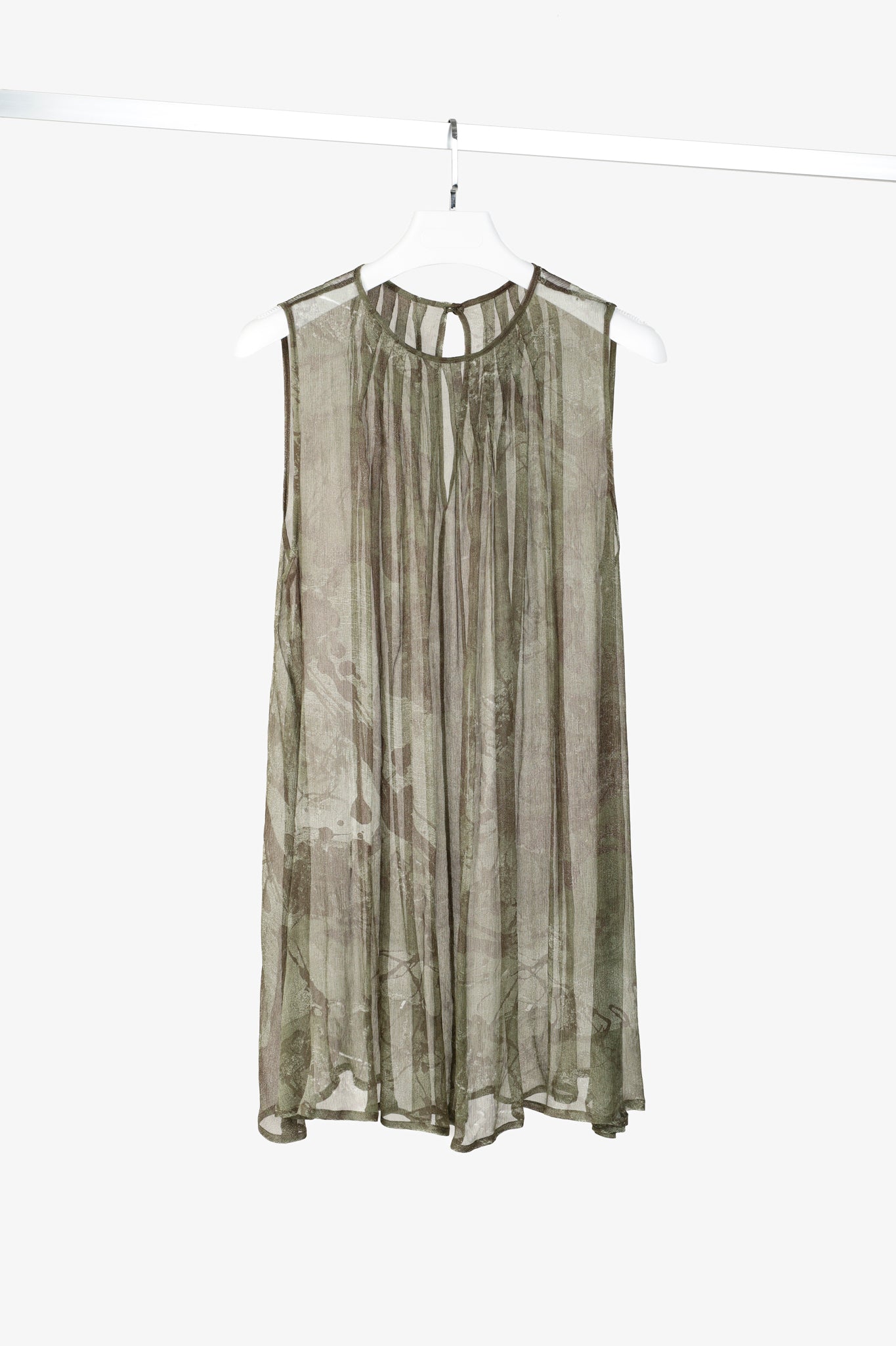 Sarah Pacini Green Silk-Crepe Graphic Tunic