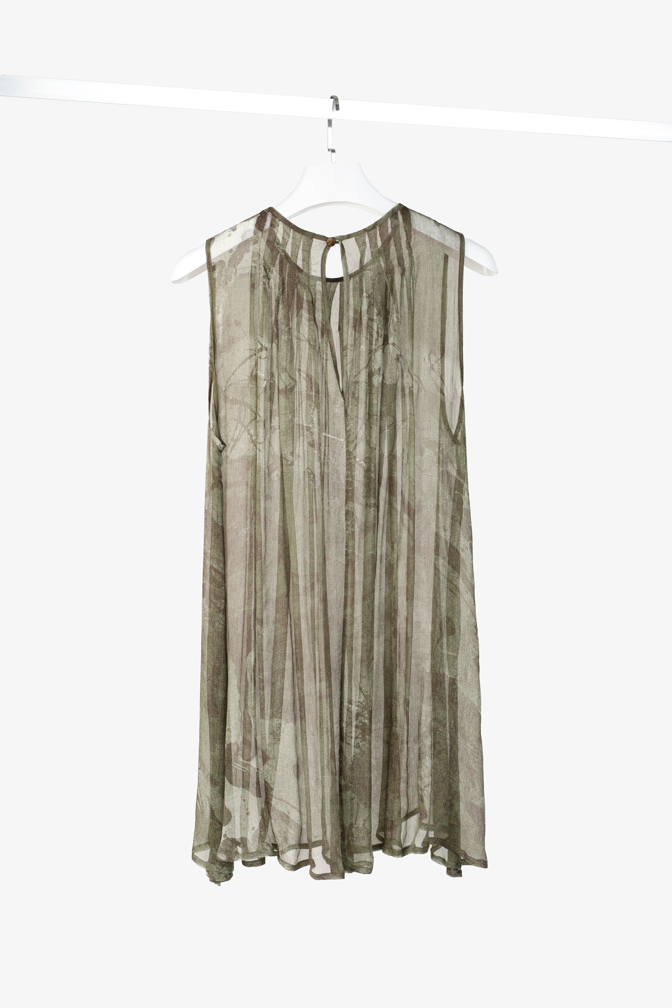 Sarah Pacini Green Silk-Crepe Graphic Tunic