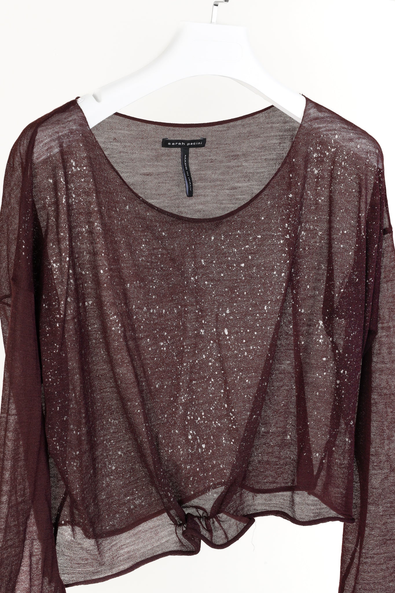 Sarah Pacini Burgundy Metallic-Splatter Lightweight-Knit Sweater
