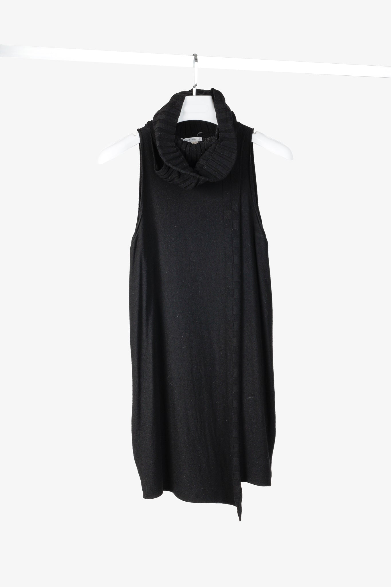 Sarah Pacini Black Knit Asymmetric Cowl-Neck Tunic