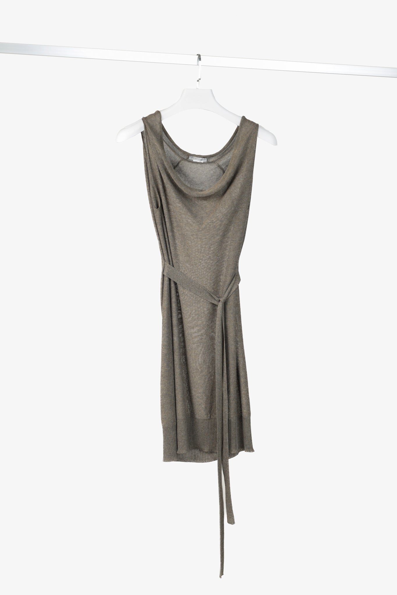 Sarah Pacini Gold Knit Sleeveless Belted Dress