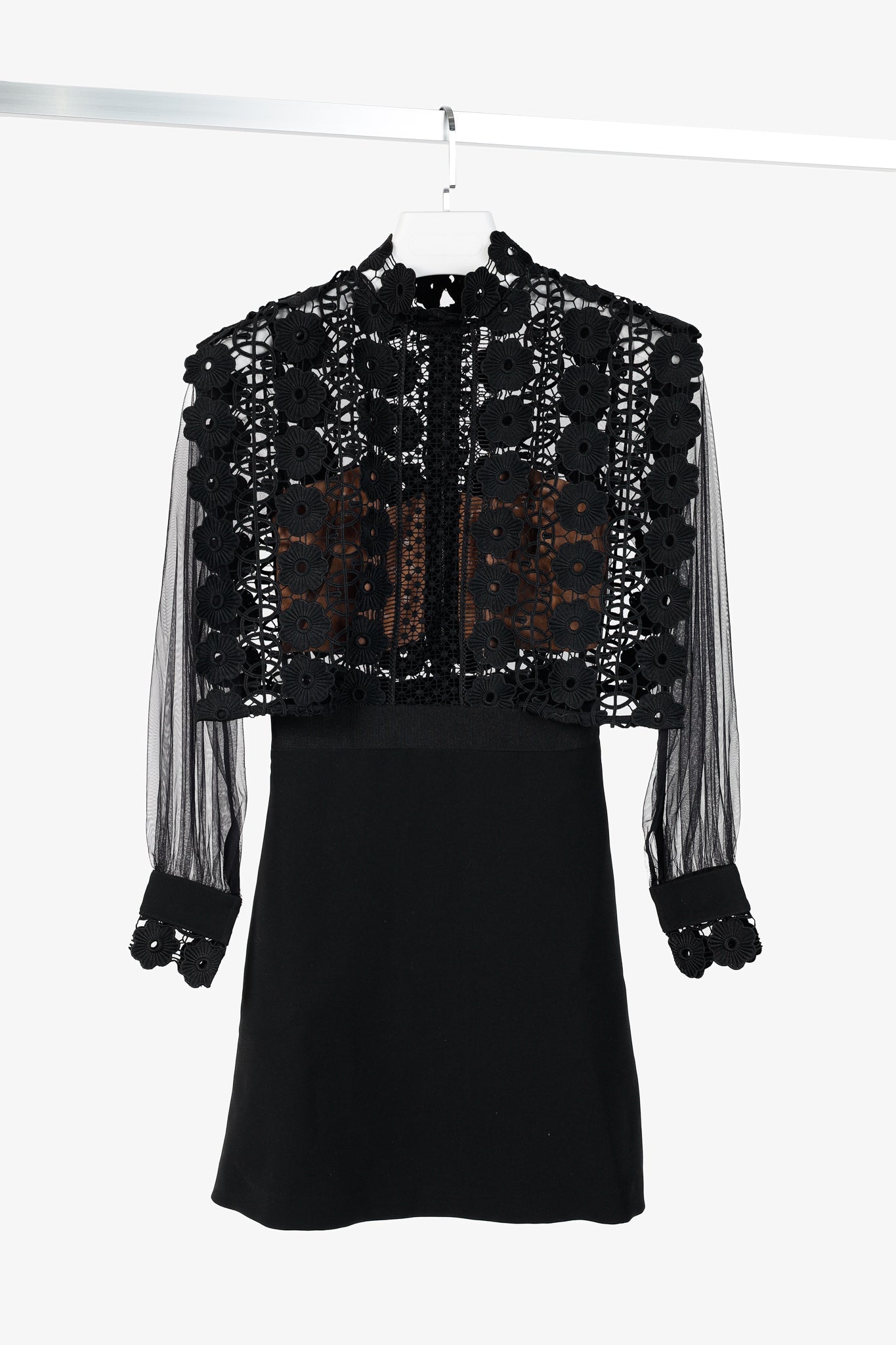 Self-Portrait SS/16 Black Balloon-Sleeve Lace A-Line Mini Dress Blogger Armoire Self-Portrait SS/16 Black Balloon-Sleeve Lace A-Line Mini Dress Blogger Armoire
