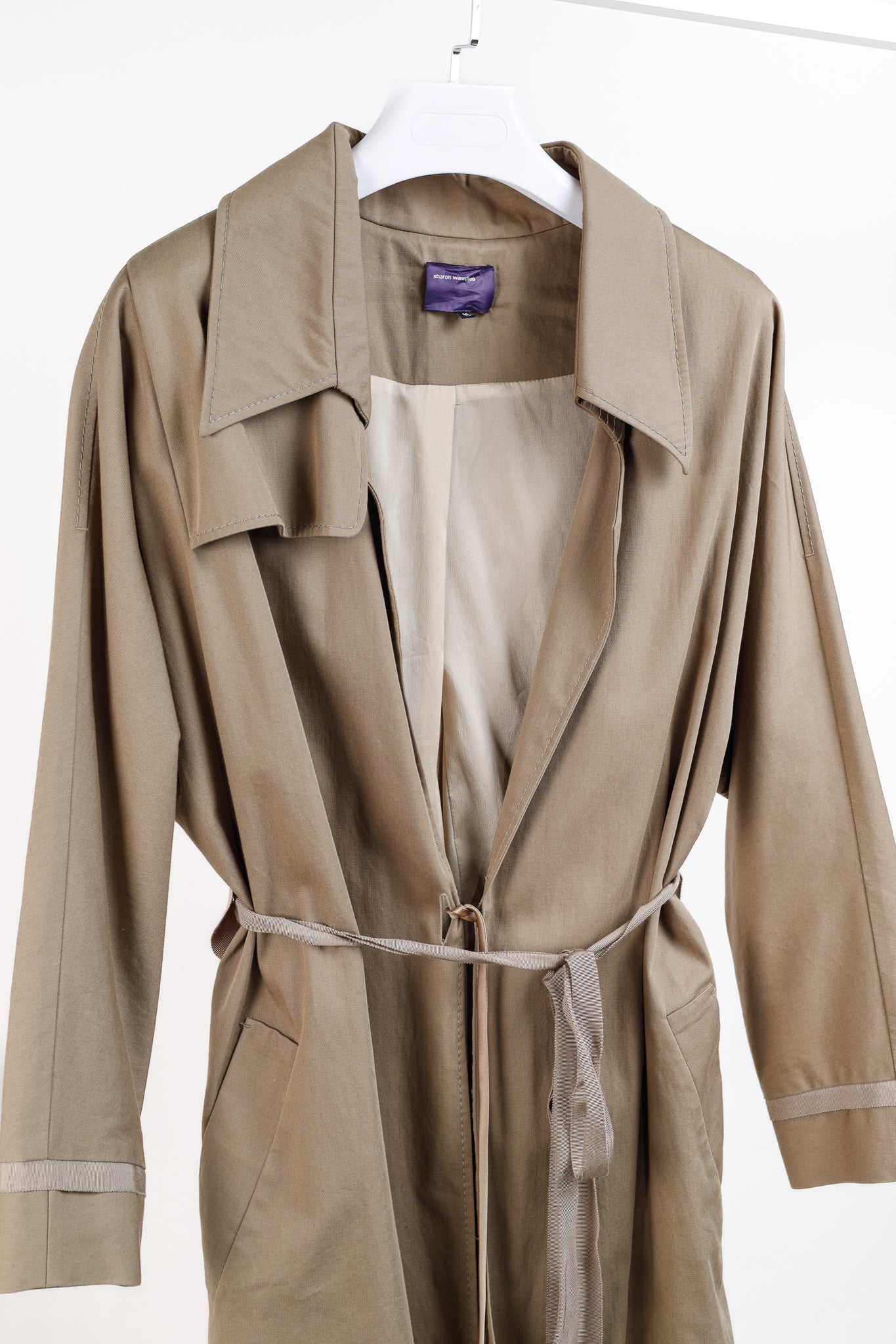 Sharon Wauchob Khaki Cotton Twill Tie-Waist Coat